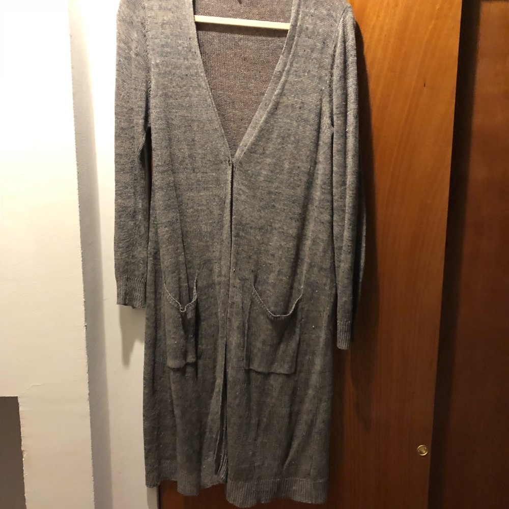 Long Linen Cardigan with Button Front
